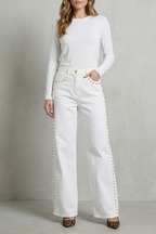 Gold Stud Trim Straight Leg Jeans