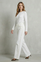 Gold Stud Trim Straight Leg Jeans