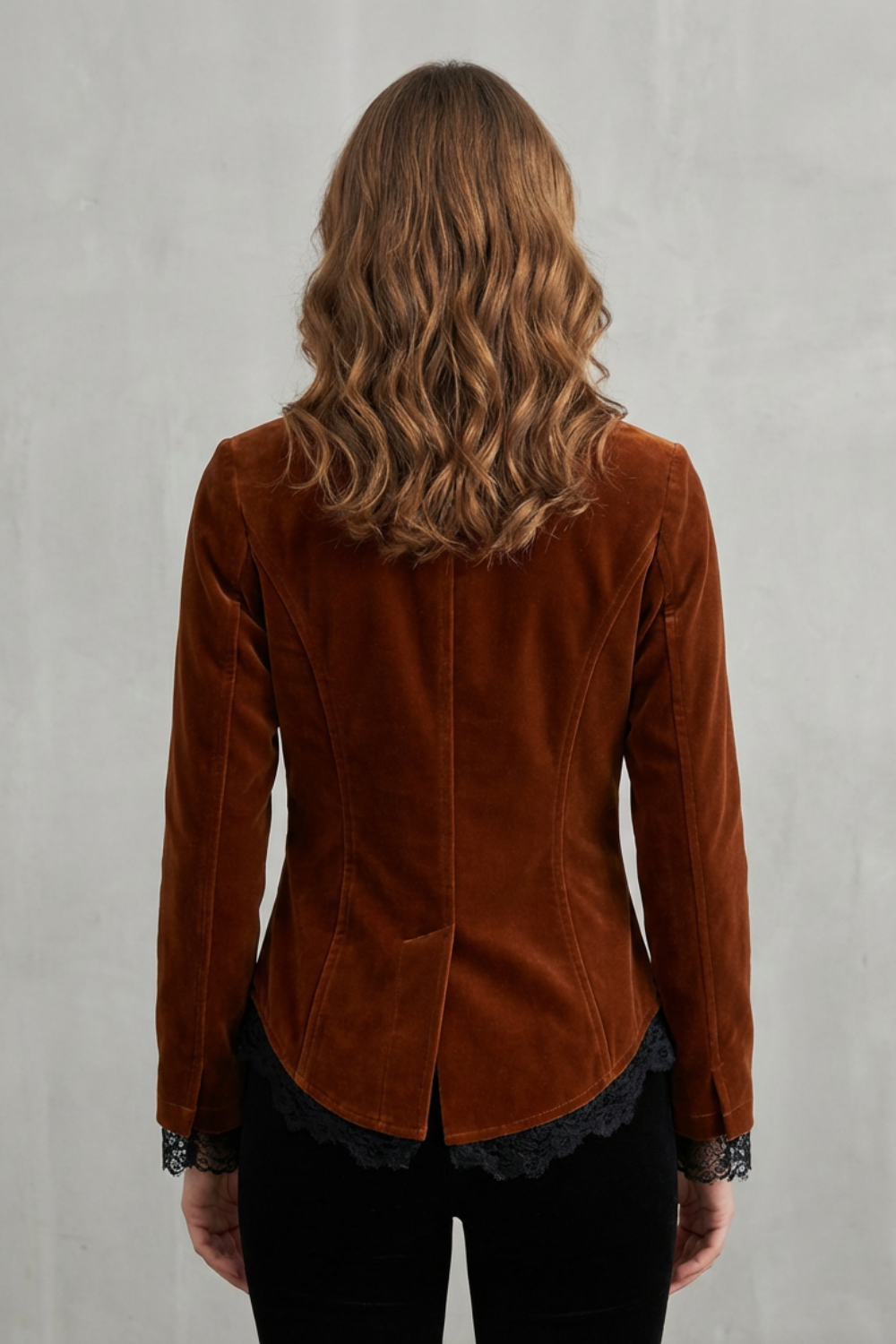 Tailored Lace Accent Velvet Blazer