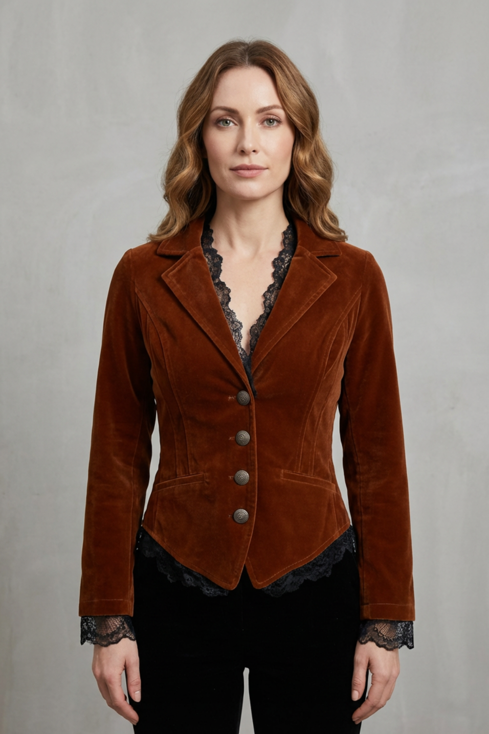 Tailored Lace Accent Velvet Blazer