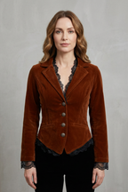 Tailored Lace Accent Velvet Blazer