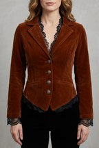 Tailored Lace Accent Velvet Blazer