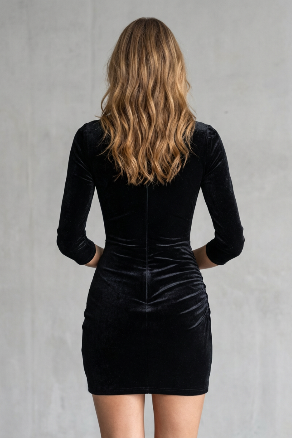 Deep Plunge Detail Velvet Mini Dress