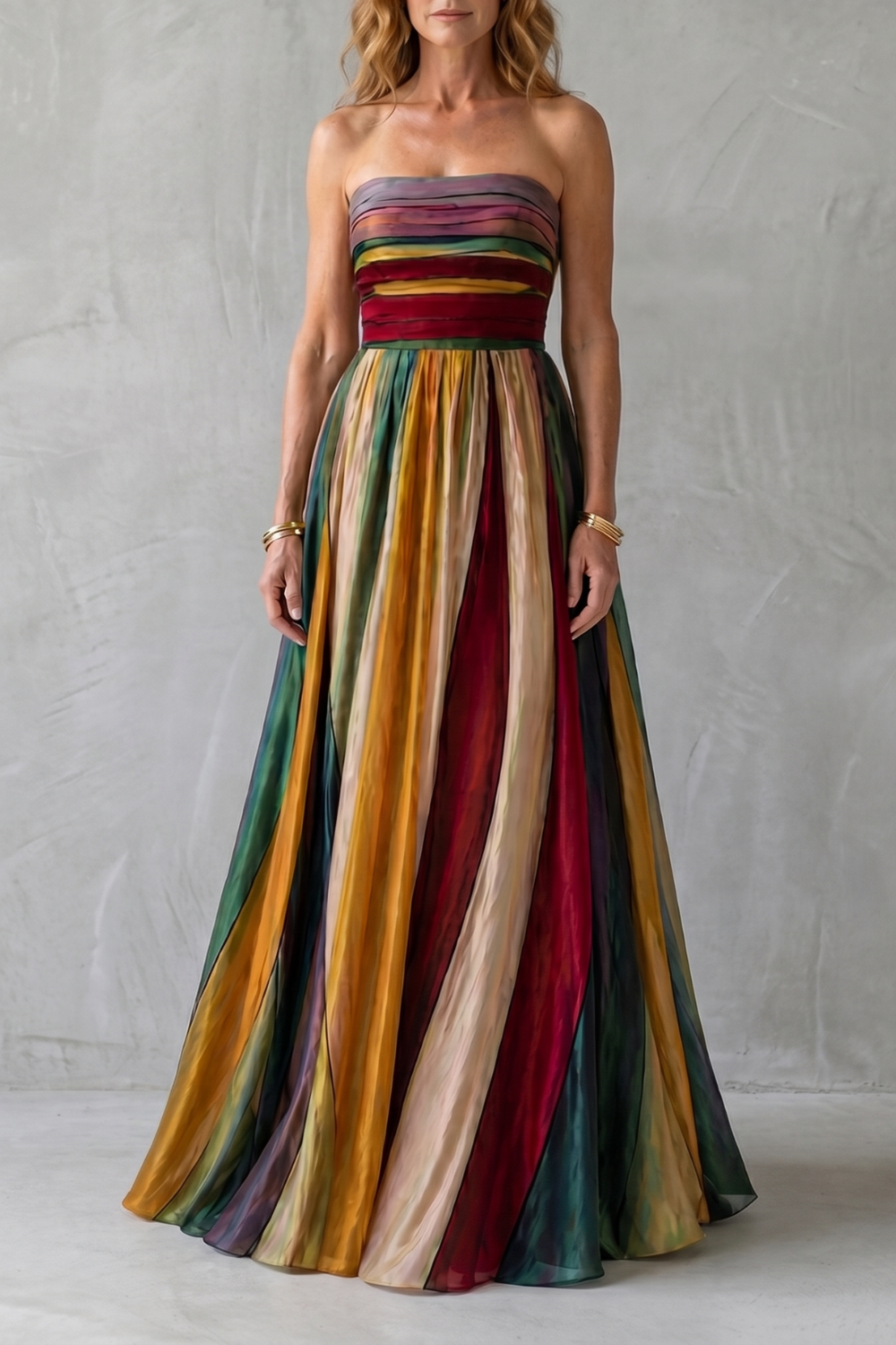 Multicolour Sunset Stripes Maxi Dress