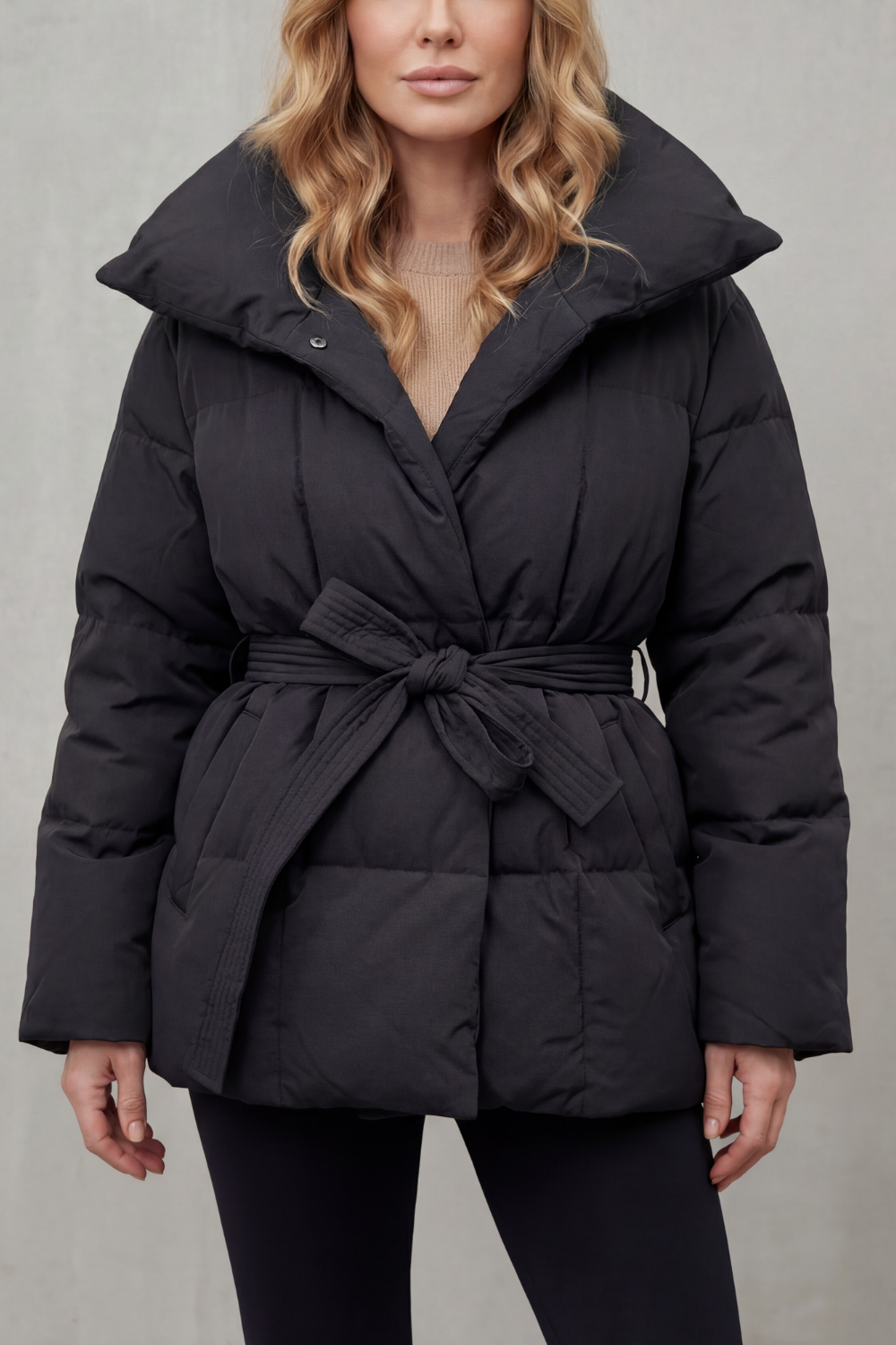 Oversized collar | Belted puffer coat