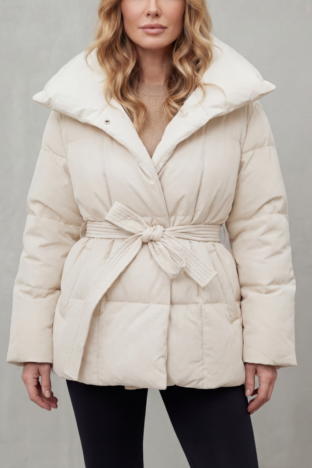Oversized collar | Belted puffer coat