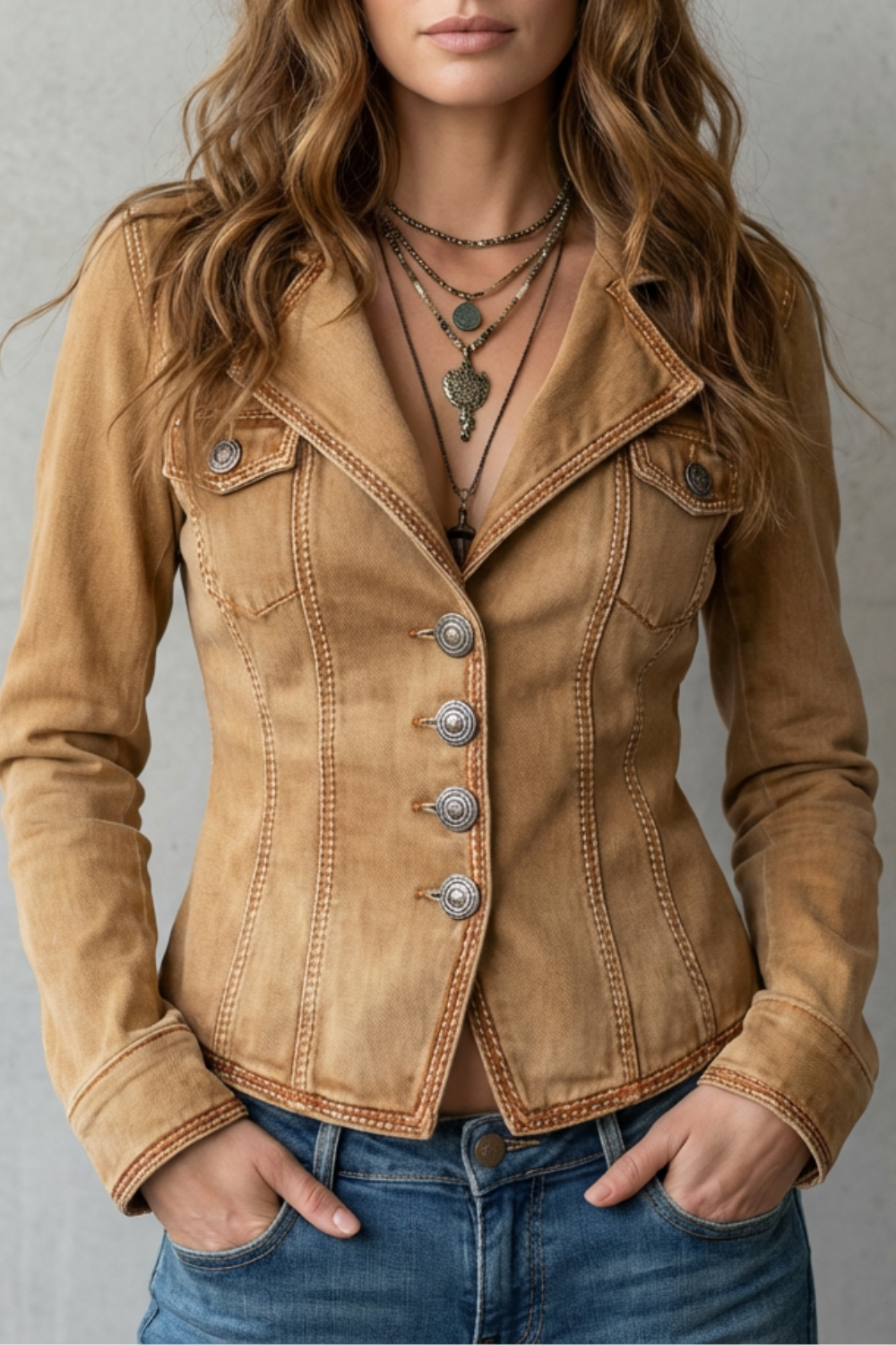 Sculpted Silhouette Denim Blazer