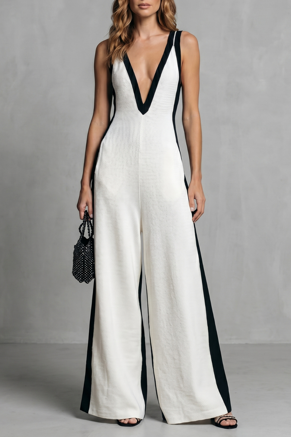 Striking contrast design | Wide-leg jumpsuit - White