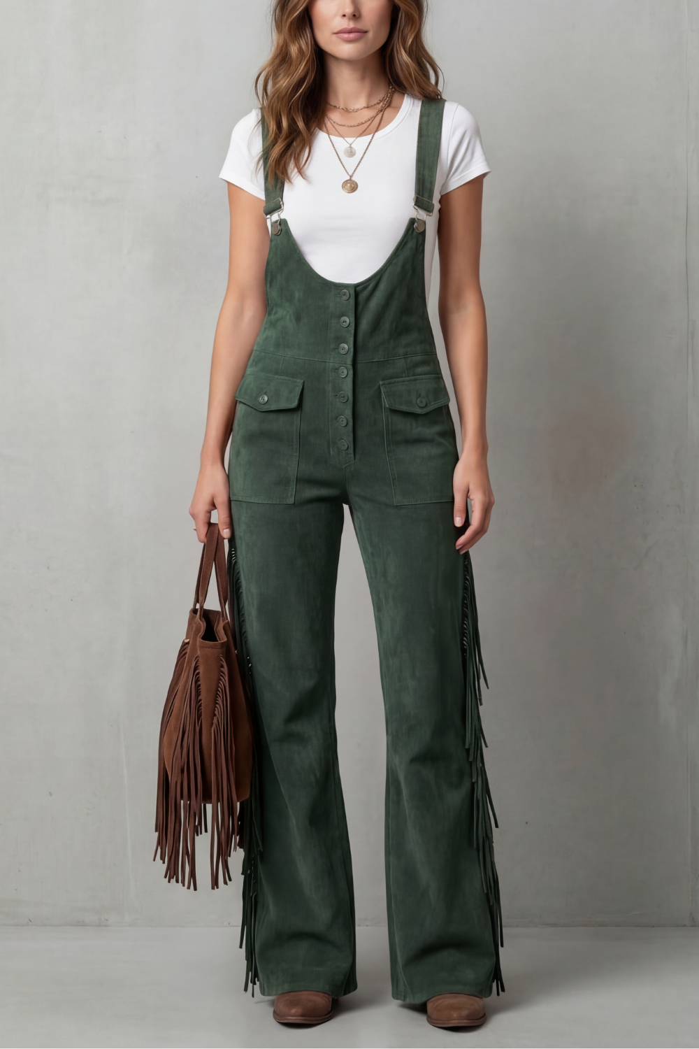 Western fringe detail | Flared overalls