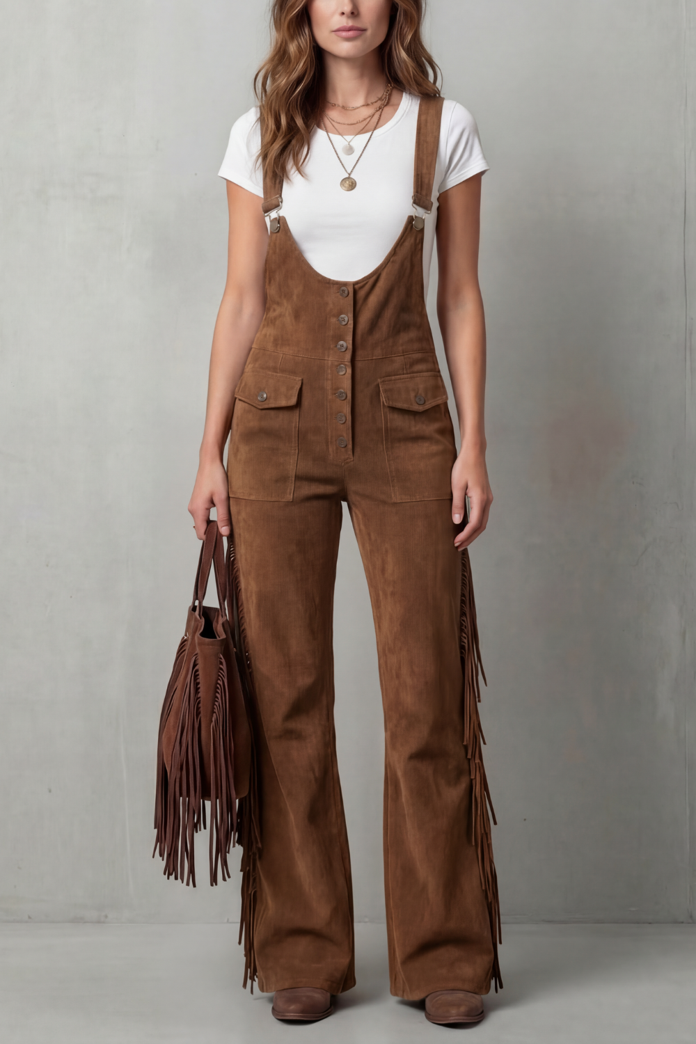 Western fringe detail | Flared overalls