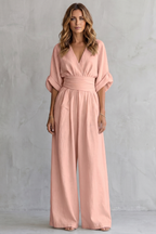 Valoria – Draped waist elegance – Wide-leg jumpsuit