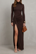 Draped Waist High-Slit Dress Sophisticated Evening Glamour