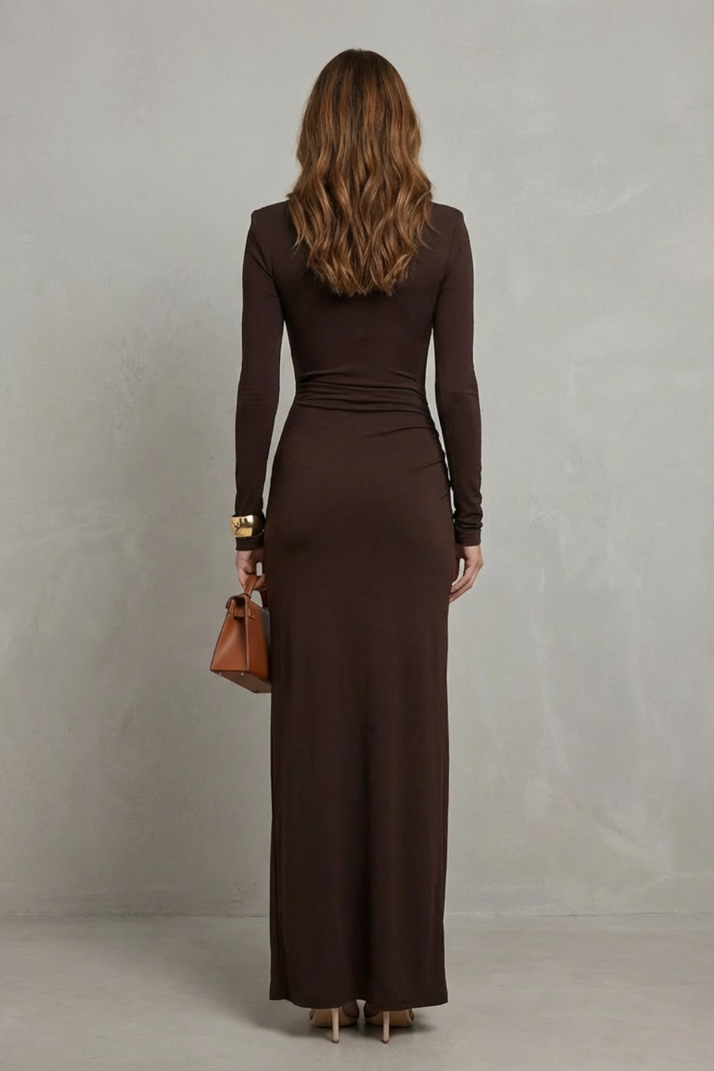Draped Waist High-Slit Dress Sophisticated Evening Glamour