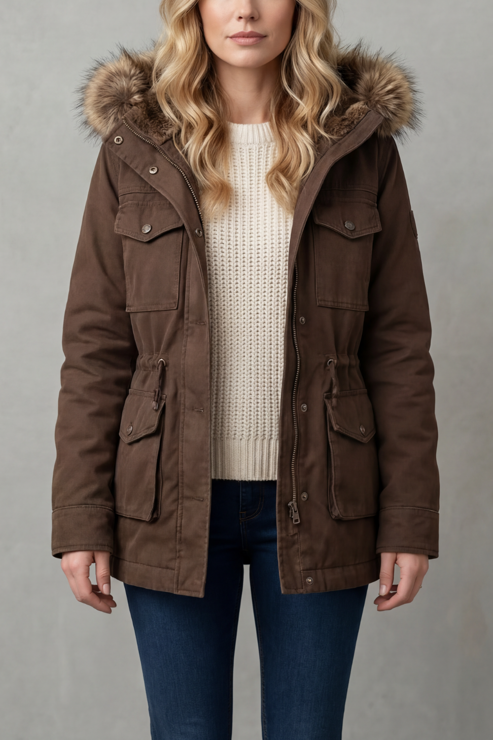 Faux Fur Trim Hooded Parka Coat