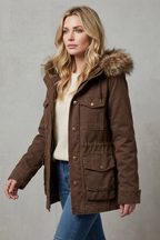 Faux Fur Trim Hooded Parka Coat