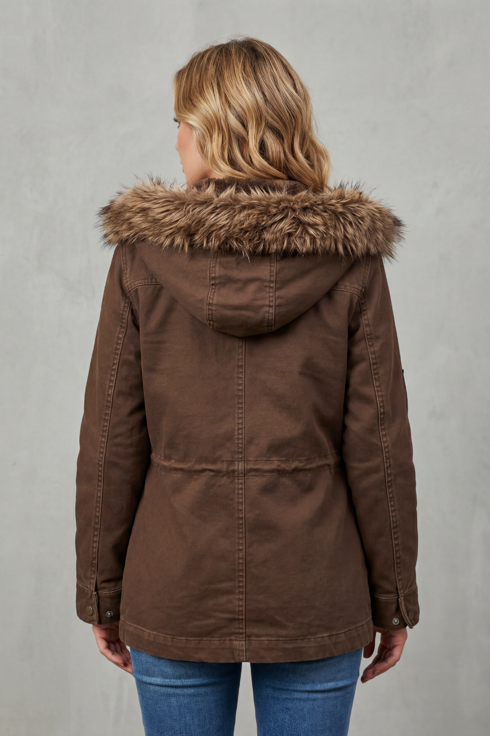 Faux Fur Trim Hooded Parka Coat