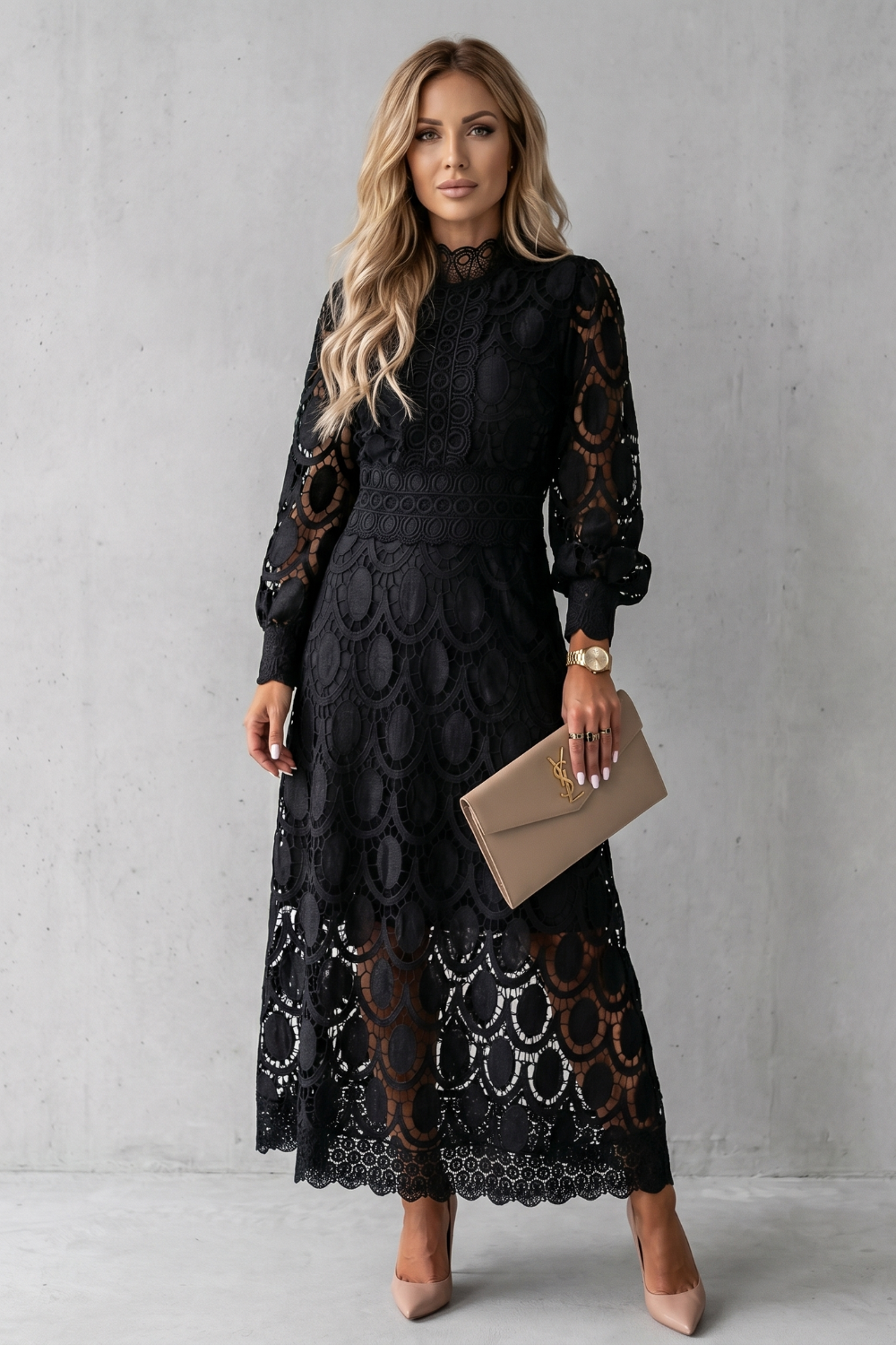 Intricate Lace Elegance Midi Dress