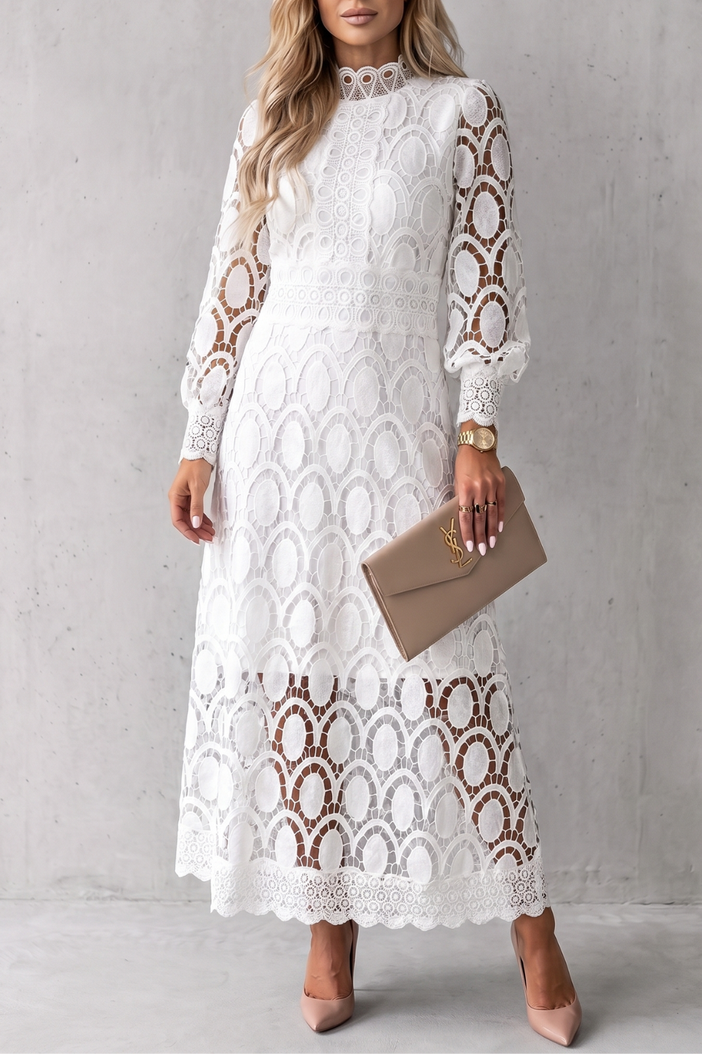 Intricate Lace Elegance Midi Dress