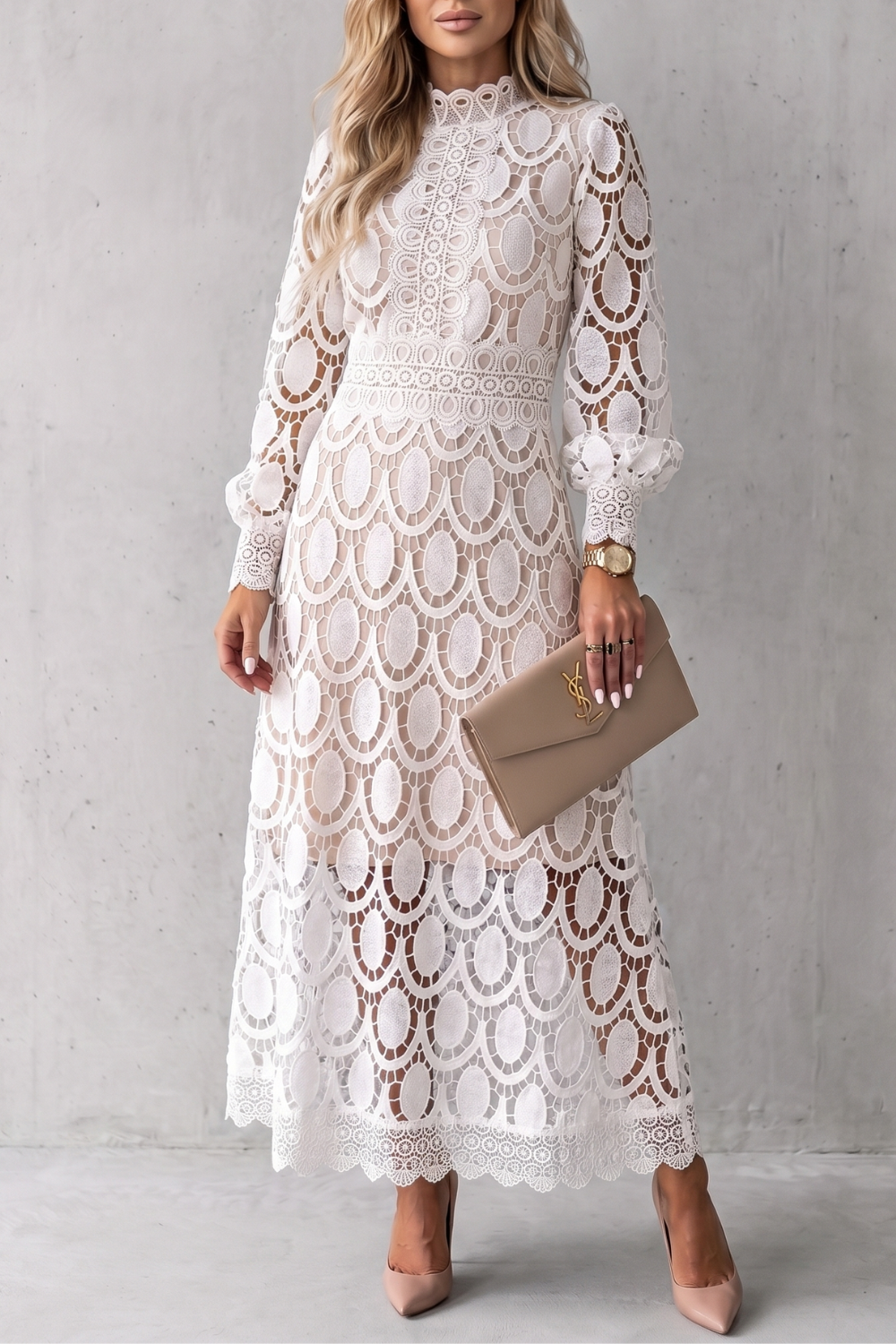 Intricate Lace Elegance Midi Dress