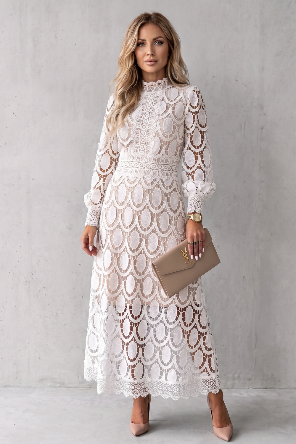 Intricate Lace Elegance Midi Dress