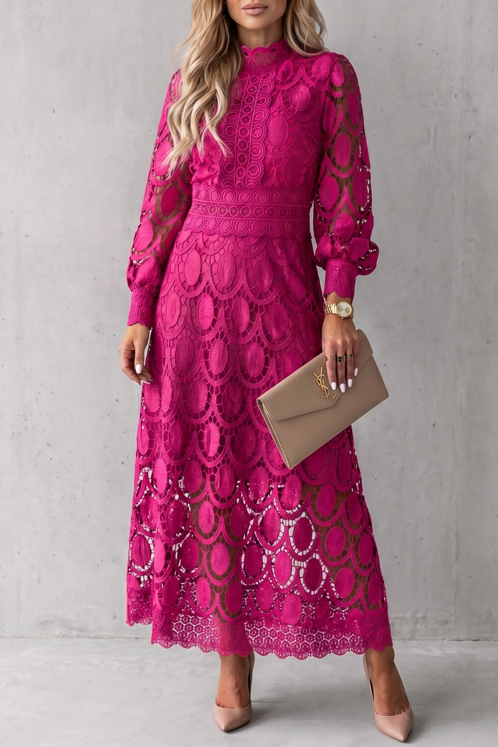 Intricate Lace Elegance Midi Dress