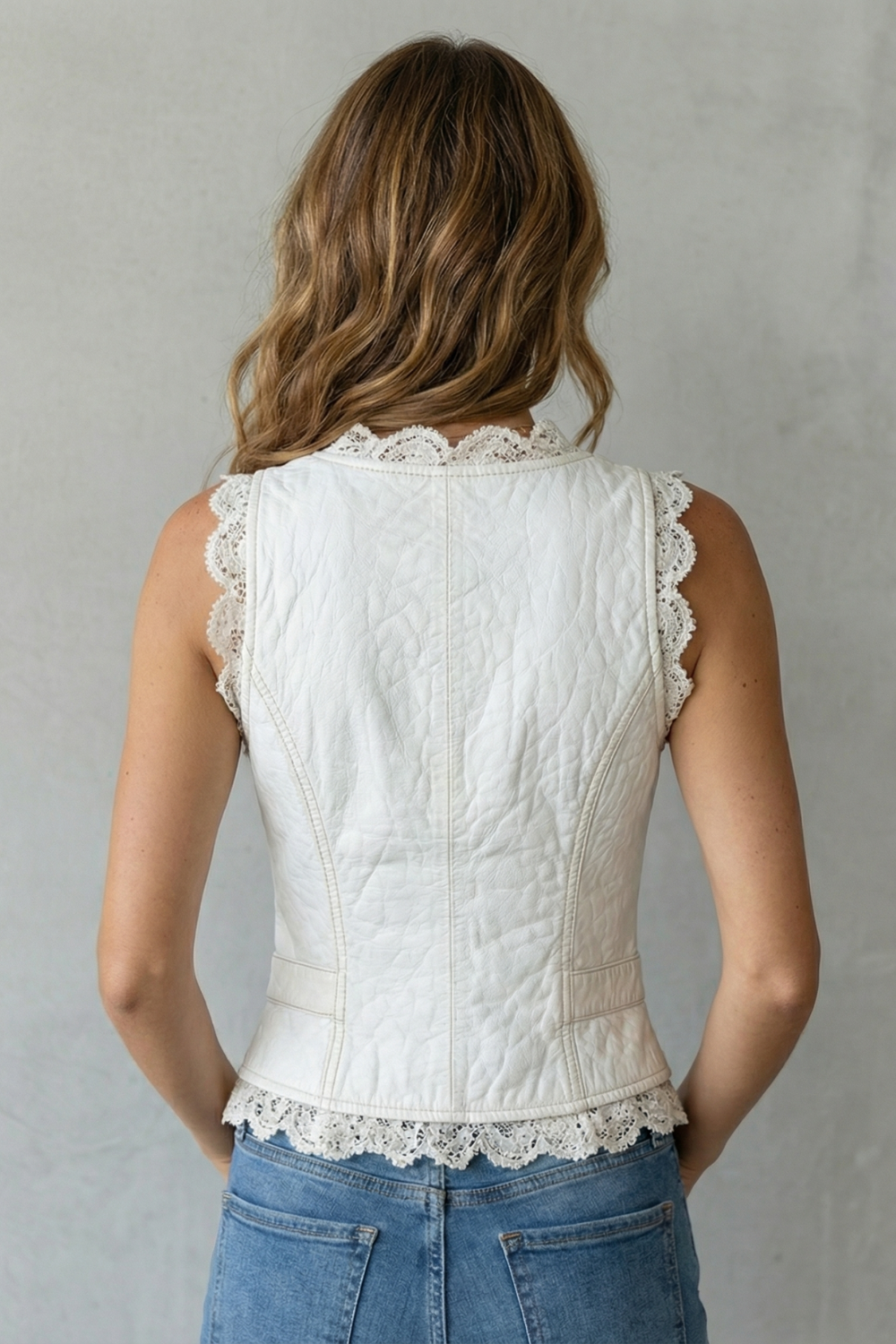 Lace Trim Elegant Silhouette Button Vest