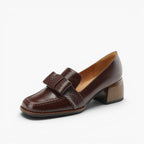 Velmora Bow Leather Loafer Pumps