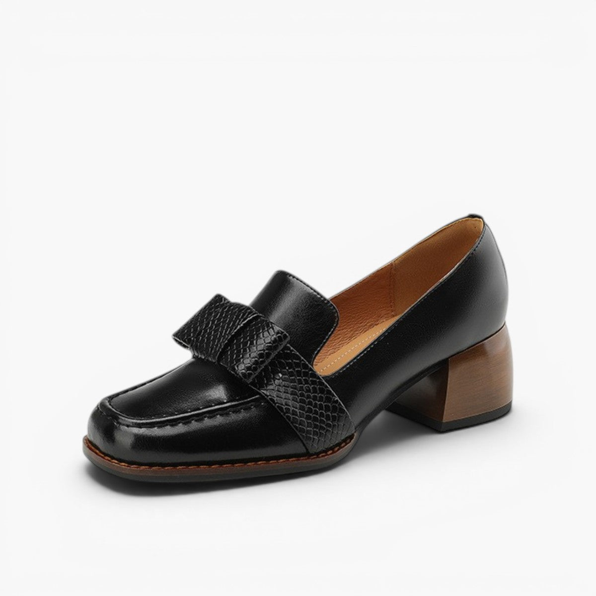 Velmora Bow Leather Loafer Pumps