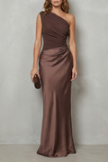 Asymmetric Satin Drape Evening Gown