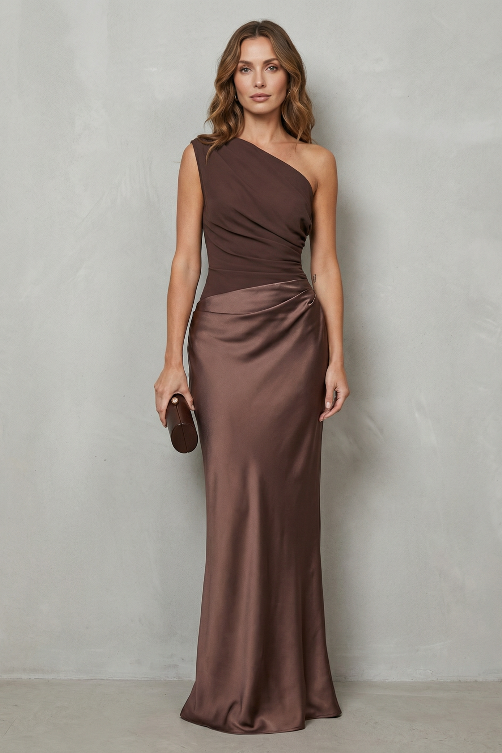 Asymmetric Satin Drape Evening Gown