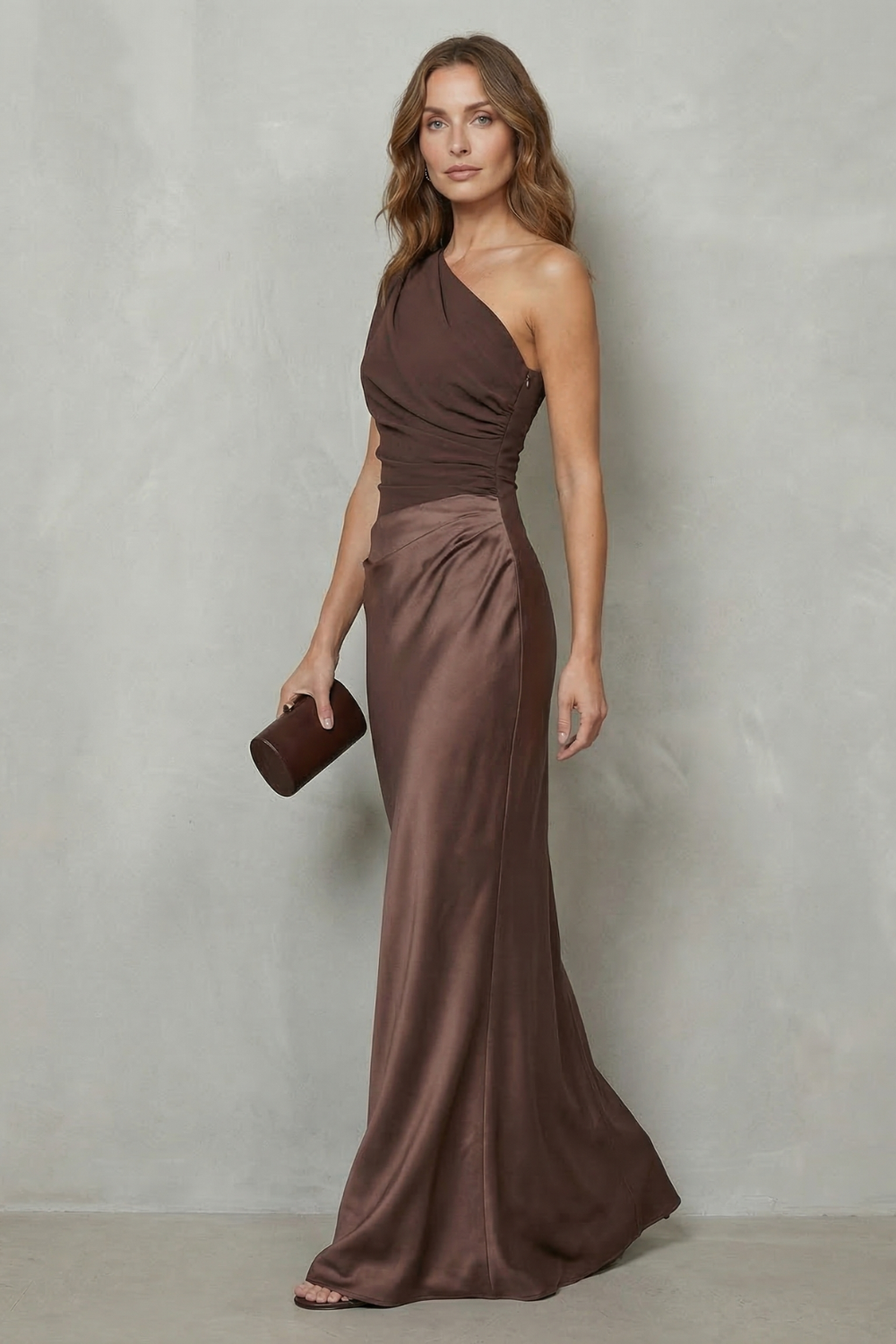 Asymmetric Satin Drape Evening Gown