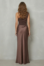 Asymmetric Satin Drape Evening Gown