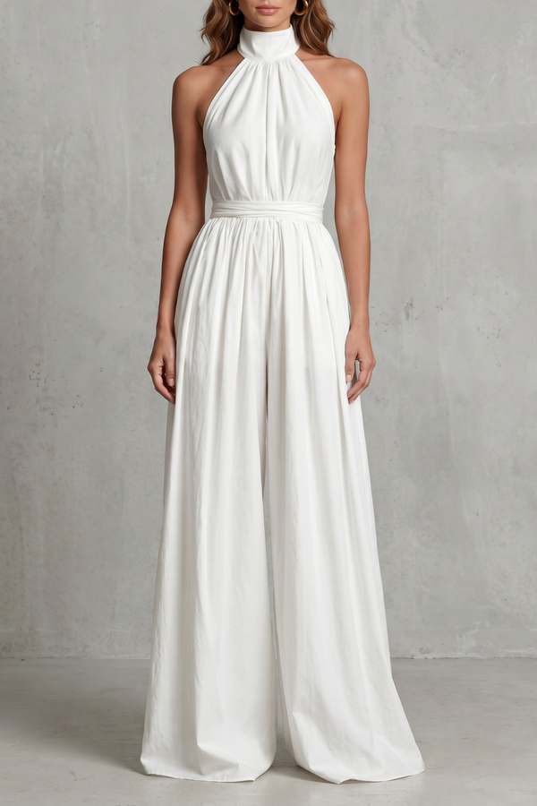 Elegant draped silhouette | Halter-neck jumpsuit - White