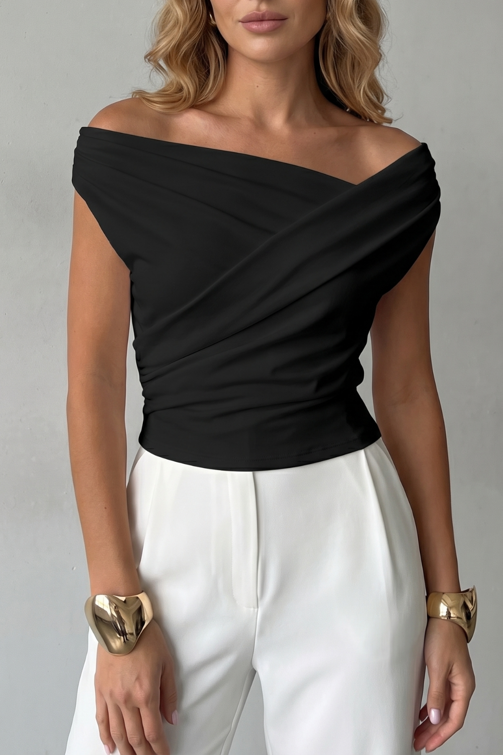 Asymmetric Draped Silhouette One Shoulder Top