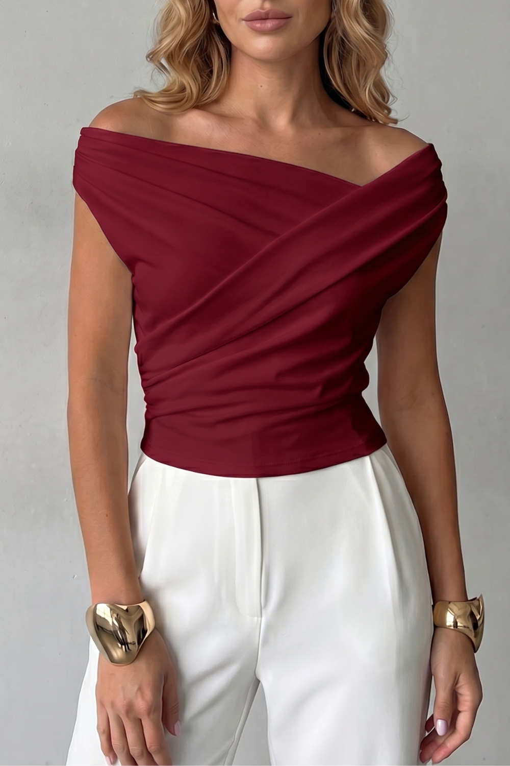 Asymmetric Draped Silhouette One Shoulder Top