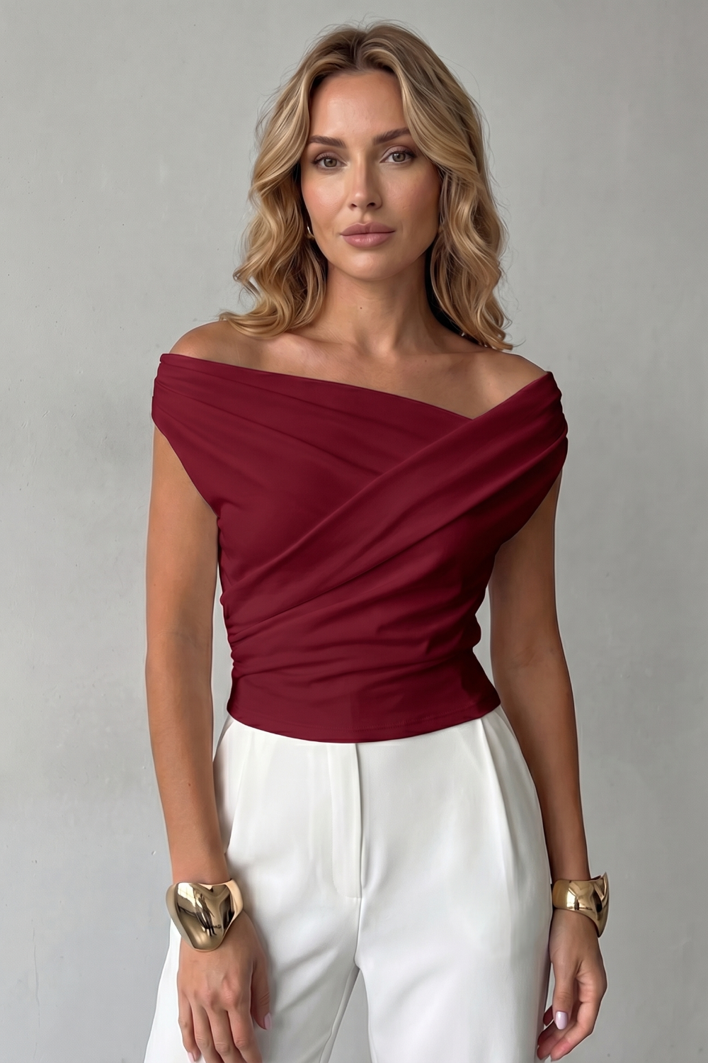 Asymmetric Draped Silhouette One Shoulder Top