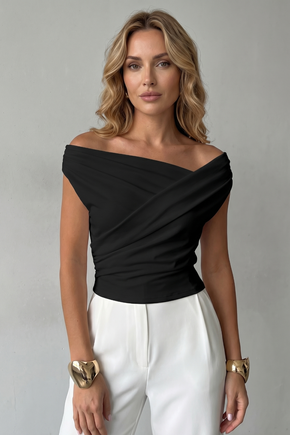 Asymmetric Draped Silhouette One Shoulder Top