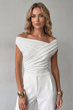 Asymmetric Draped Silhouette One Shoulder Top