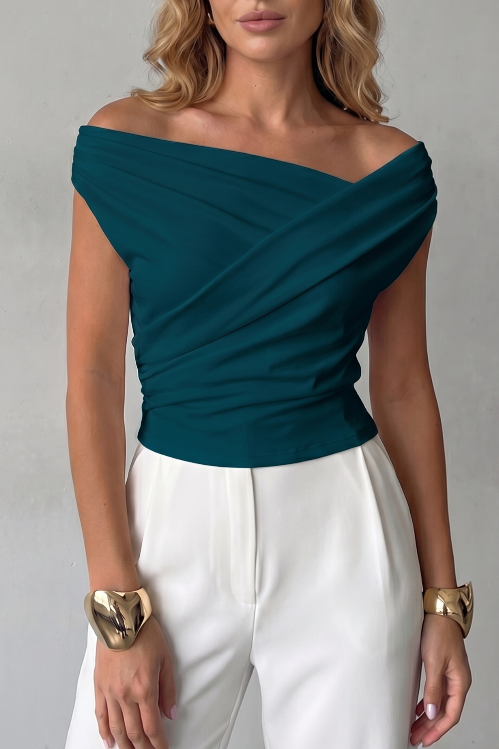 Asymmetric Draped Silhouette One Shoulder Top