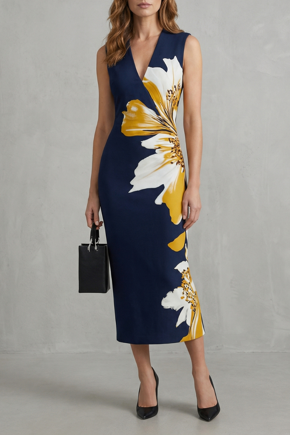 Bold Floral Contrast Midi Dress