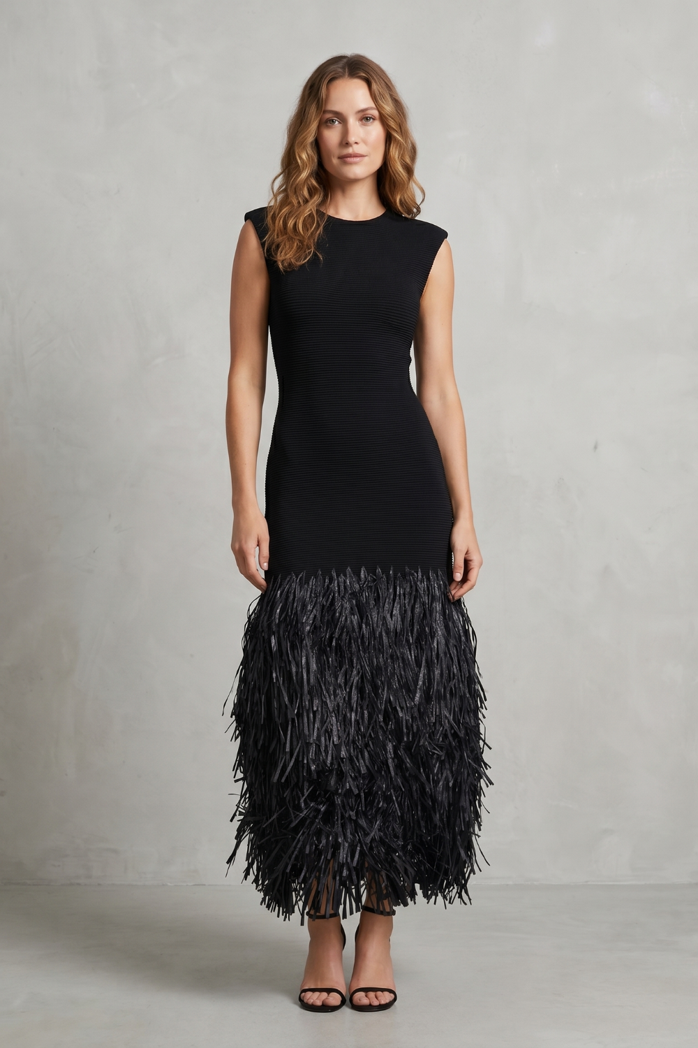 Raffia Fringe Elegance Midi Dress