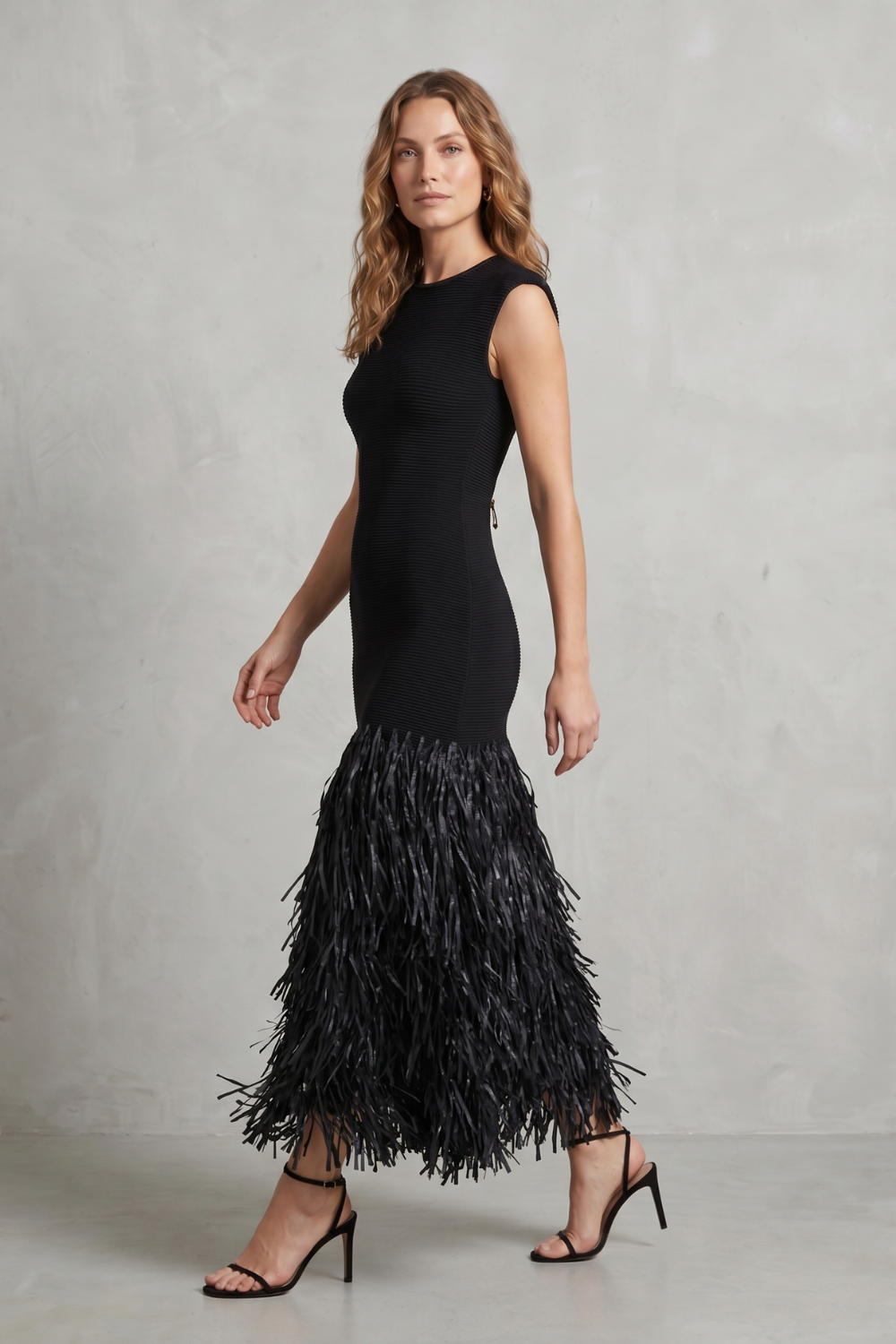 Raffia Fringe Elegance Midi Dress