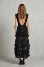 Raffia Fringe Elegance Midi Dress