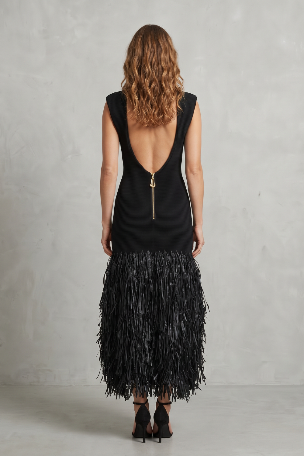 Raffia Fringe Elegance Midi Dress