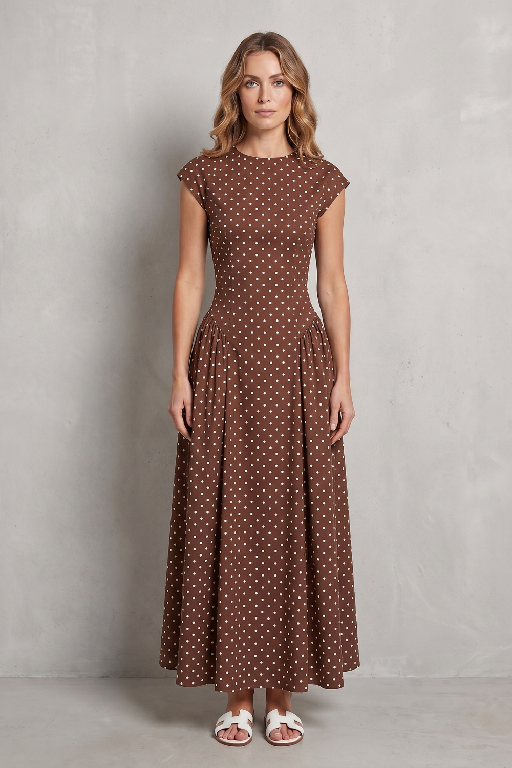 Vintage Polka Dot Elegance Maxi Dress