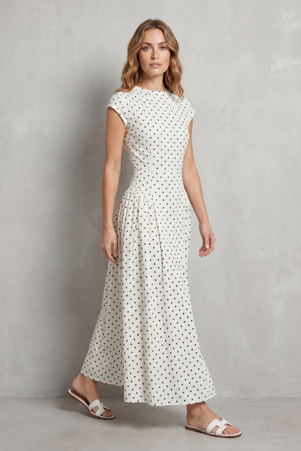 Vintage Polka Dot Elegance Maxi Dress