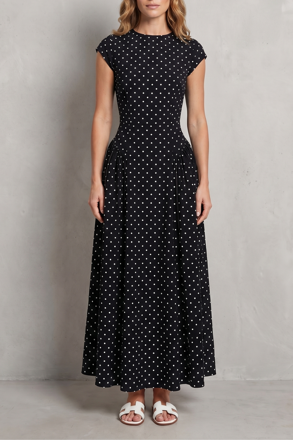 Vintage Polka Dot Elegance Maxi Dress