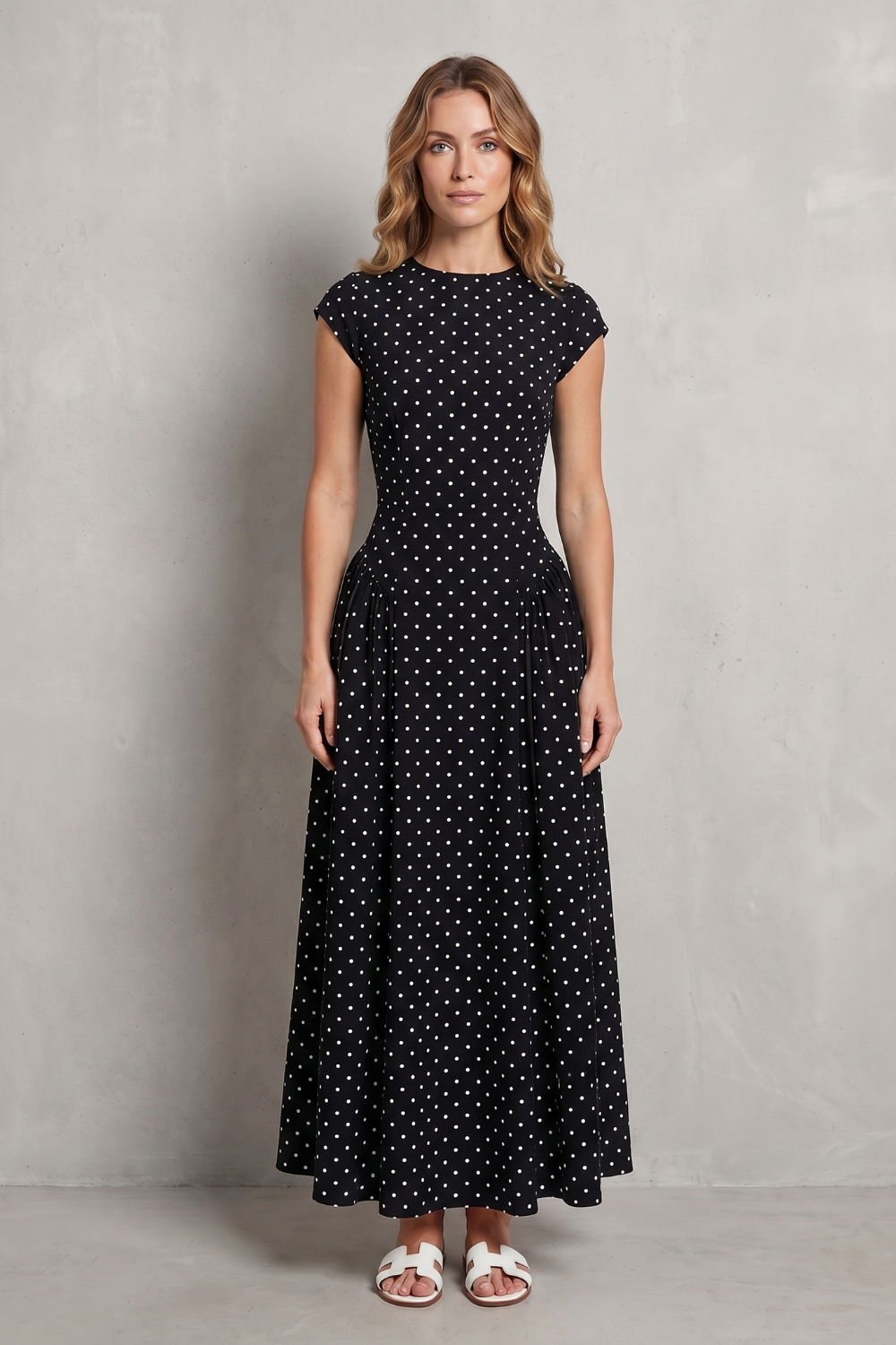 Vintage Polka Dot Elegance Maxi Dress