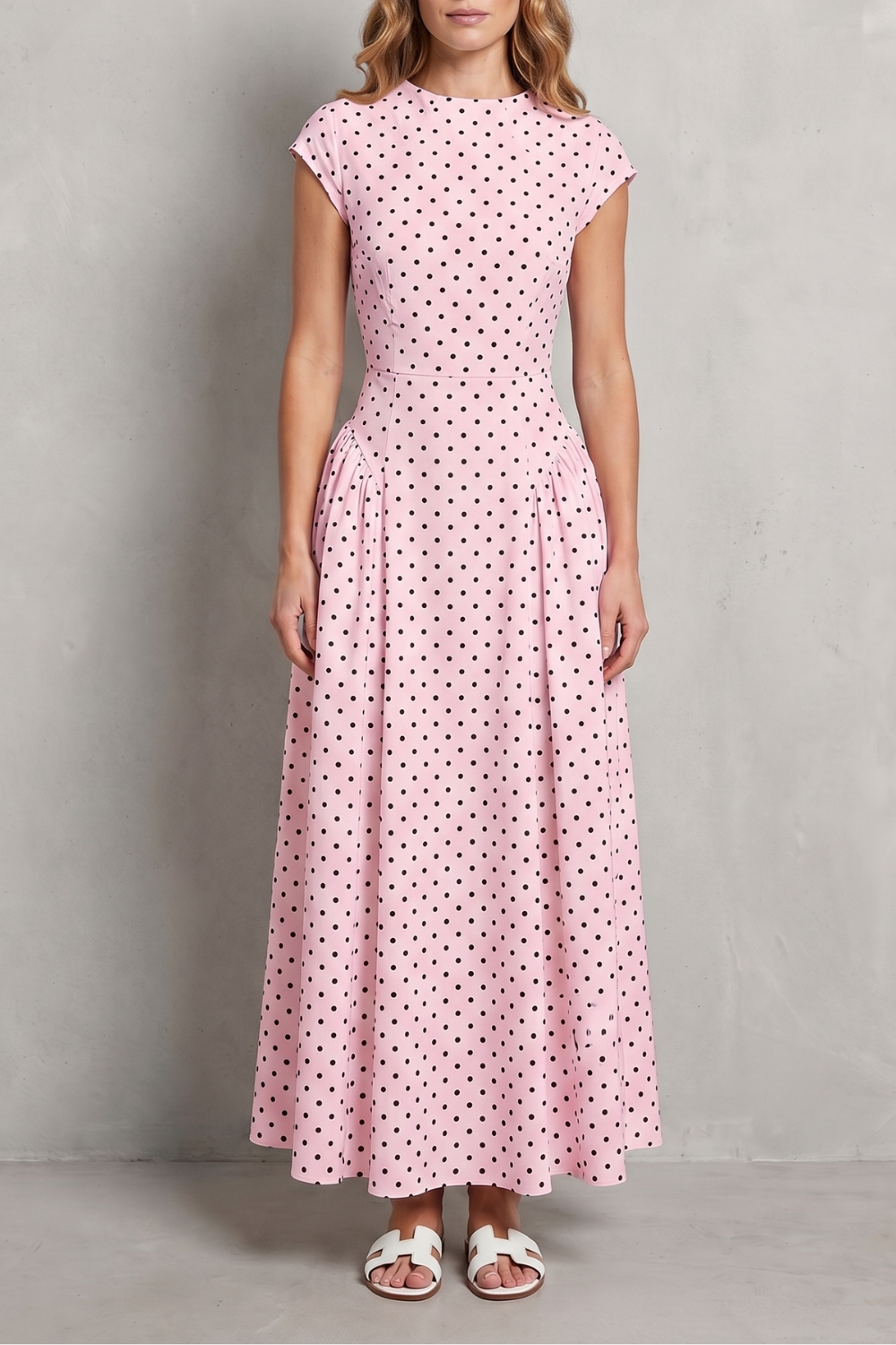 Vintage Polka Dot Elegance Maxi Dress
