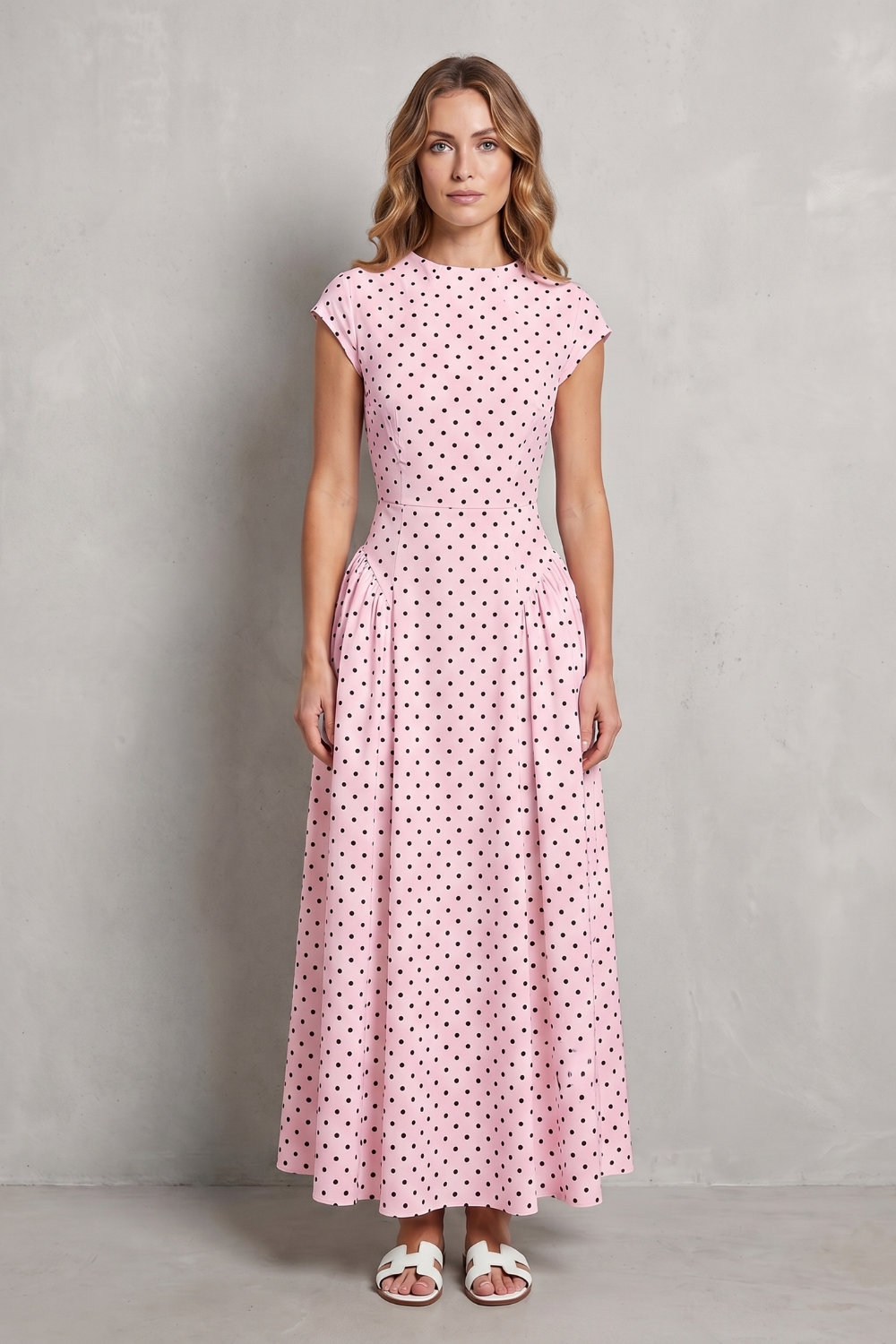 Vintage Polka Dot Elegance Maxi Dress